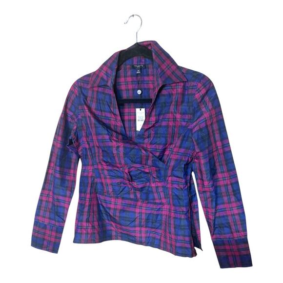 Talbots Plaid Faux Wrap Blouse with Side Zipper Size 4P - Picture 3 of 12
